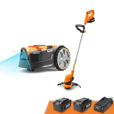 LawnMaster OcuMow™ Robot tagliaerba senza filo perimetrale e tagliabordi, taglia superfici di prato da 200 a 300 m² con 2 cariche complete della batteria, Evita gli ostacoli, basso livello di rumore