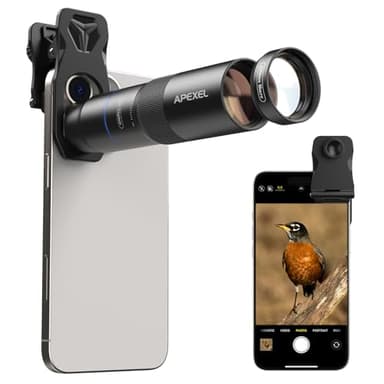 APEXEL Teleobiettivo Compatto 10x & Lente Macro 200 mm per Smartphone con Clip Universale, Obiettivo ED Professionale FMC, Adatto per iPhone 17/16/15... Samsung, Pixel e Altri Smartphone
