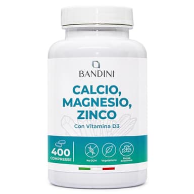 Bandini® Calcio Magnesio Zinco Vitamina D3 + K2 MK7 | 400 Compresse Vegetariane | con Rame, Selenio, Manganese, Boro | Multivitaminico ad Alto Assorbimento | Ossa Muscoli Pelle Capelli Immunità