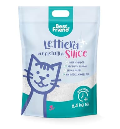 Best Friend - Lettiera per Gatti ai Cristalli di Silice da 16L. Sabbia Priva di Polvere, Delicata per le zampe e Super Assorbente, Maxi Formato