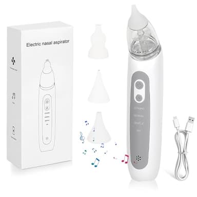 Aspiratore Nasale Neonato Elettrico, Aspiratore Nasale con 3 livelli di Aspirazione, include 3 Silicone Morbido, Ricaricabile Funzione Aspiratore Nasale Rilassante Musicale per Bbambini - bianco