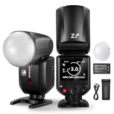 NEEWER Z2-C Flash Speedlite a Testa Tonda TTL 2.4G Compatibile con Canon, Luce Fotografica da Studio,76Ws HSS 1/8000s, Diffusore, 2 Luci Pilota, Tasto Scambio TTL/M, 3000mAh, 600 Flash a Piena Potenza