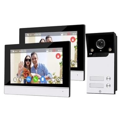 OBO HANDS Tuya Multifamiliare Videocitofono WiFi 4 Fili Kit Smart,7''Monitor Touchscreen con 1080P Campanello Telecamera Esterno Cablata (per 2 Familiare)