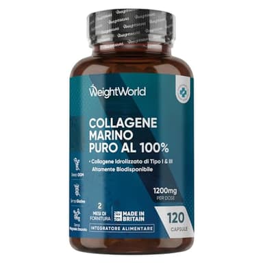Collagene Marino Idrolizzato da 1200mg per Dose, 100% Puro, in 120 Capsule, Peptidi di Collagene Idrolizzato di Tipo 1 e 3 (2 Mesi di Scorta), Privo di Magnesio Stearato e Senza Glutine né Additivi