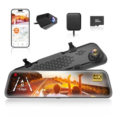 WOLFBOX 12" G840S 4K Dash Cam Specchietto con 5.8GHz WiFi, Dashcam Retrovisore Telecamera per Auto con Anteriore 170° e Posteriore 140°, Parcheggio Assistito, Sensore G(Con Scheda da 32 GB & GPS)