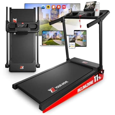 YM Tapis Roulant Salvaspazio 12 km/h, MARCHIO ITALIANO, Inclinazione, Pieghevole, Tappeto Corsa MAXI, Rinforzato, APP Interattive, Elettrico, ASSISTENZA e GARANZIA ITALIA Your Move NEXT 1000 PRO