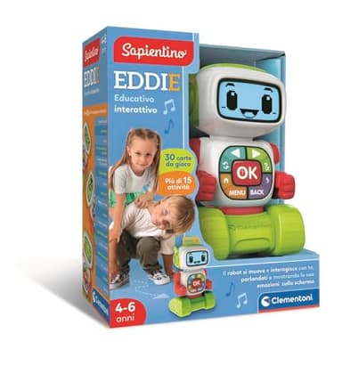 Clementoni Sapientino - Eddie Robot Educativo Interattivo, Gioco Educativo Bambini 4-6 Anni, Robot Parlante con Schermo LCD, Impara Lettere Numeri Emozioni e Musica, Lingua Italiana, 16713