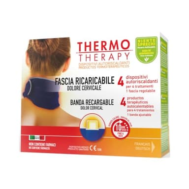 Thermo Therapy Fascia Ricaricabile per Dolori Cervicali, Non Contiene Farmaci, Durata del Calore fino a 10 Ore, Confezione con 1 Fascia Regolabile + 4 Dispositivi Terapeutici Autoriscaldanti