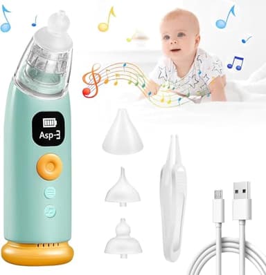 HyAdierTech Aspiratore Nasale Neonato, Ricaricabile Pulisci Naso con 3 Livelli di Aspirazione e 3 Punte in Silicone, Automatico Aspiratore Nasale con Musica Funzione Lenitiva e Luce Rilassante