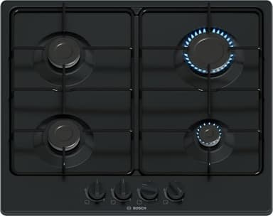 Bosch PGP6B6K80 Serie 4, Piano cottura a gas, Manopole a ponticello: controllo ergonomico, 4 fuochi, Nero, 60 cm