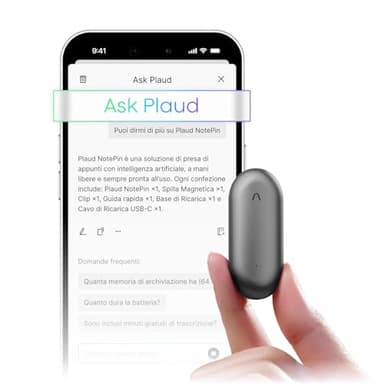 Plaud NotePin Registratore Vocale AI Professionale Audio Digitale Trascrivi Riassumi Tecnologia AI Controllo App Appunti Trascrizione Riepilogo per Riunioni Lezioni Colloqui, Grigio