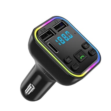 Trasmettitore FM Bluetooth 5.0 per Auto, Connettore Bluetooth Audio Radio con 2 Porta USB 3.1A e Type C, Car Kit Chiamata Vivavoce, Lettore Caricabatterie Auto Supporta Disco U, Luce LED Blu, TF Card