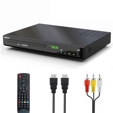 LONPOO Lettore Blu-Ray dvd Per TV - 1080P HD Lettore DVD Compatto con Uscita AV & HDMI & Coassiale, Ingresso USB, Bluray DVD Region B/2 & DVDs Regione Libera 1~6