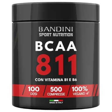 Bandini® AMINOACIDI RAMIFICATI BCAA 8 1 1 | 500 Compresse Amminoacidi Fermentati, Con Vitamina B1 e B6 | 8.1.1 con Leucina, Isoleucina, Valina | Intra Pre Post Workout - Per Palestra | Vegan