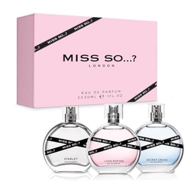 Miss SO…? - Set regalo di profumi da donna di alta qualità, Starlet, Love Potion, Secret Crush, con fragranza a lunga durata, mini profumo da viaggio per ragazze, set regalo donna (3 x 30 ml)