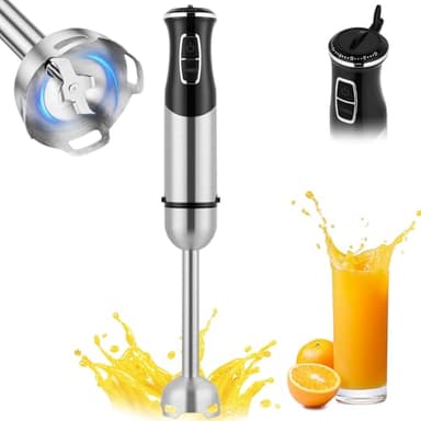 AXFEE 1000W Frullatore a Immersione, 21 Velocità, Preciso e Potente, Minipimer in Acciaio Inox, con Cappa Antispruzzo, Facile da Pulire, per Pappe, Zuppe, Frullati, Puree