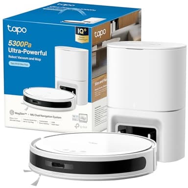 Tapo RV20 Max Plus Bianco Robot Aspirapolvere Lavapavimenti con Mappatura 5300Pa, Svuotamento Automatico Polvere 3L, Navigazione LiDAR MagSlim, Design Ultra Compatto 83mm, Controllo APP&Alexa&Google
