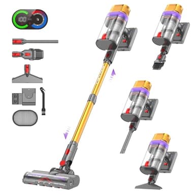 Vistefly V15 Ultra Aspirapolvere senza Fili, 58KPa 600W 70 Minuti Scopa Elettrica senza Filo Potente, Doppio Contenitore Anti-Groviglio Modalità Automatica per Pavimenti Tappeti Peli Animali