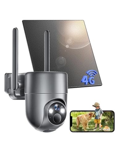 NUASI 4G LTE Telecamera Esterno Solare con SIM Senza Fili, 2K Telecamera con Pannello Solare e Batteria, 360° PTZ, Visione Notturna a Colori, Rilevamento PIR, Audio Bidirezionale, IP66, Senza WiFi