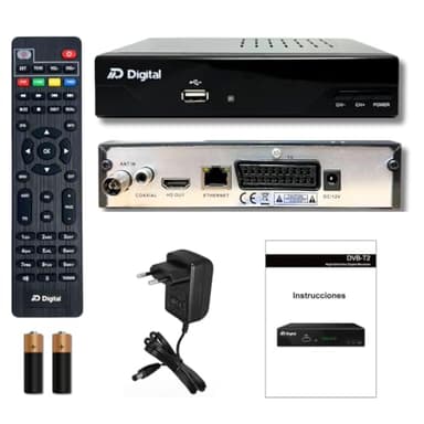 Decoder digitale terrestre 2024, decoder DVB-T2, Full HD DTT H265+ 10bit, FTA DM-Digital, decoder TV, USB, HDMI, LAN, SCART, USB WiFi Support, telecomando universale IR 2in1, Nero (HD H.265 LAN)