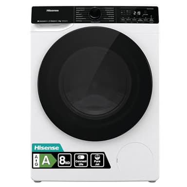 Hisense WF5V843BWSIT - Lavatrice Slim a Carica Frontale 8 Kg, 1400 rpm, 15 Programmi, Vapore, Display LED, Programma Rapido, Partenza Ritardata