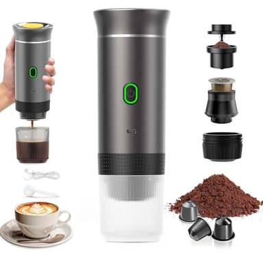 VHV Macchina da caffè portatile da viaggio, riscaldamento rapido 3 in 1, macchina da caffè portatile 12 V, auto-riscaldamento da 4 a 6 minuti, grandi capsule, caffè macinato, per campeggio, ufficio,
