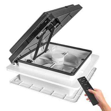 ZOIZ Ventilatore da tetto per roulotte, 12V, 360mm x 360mm, ventilatore camper con telecomando, sensore di pioggia silenzioso, 4 velocità, ventilazione reversibile, regolazione timer (colore fumé)