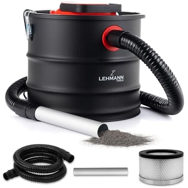 LEHMANN Bidone Aspiracenere senza Sacco 18L, 1200W, Robusto Serbatoio, Lavabile Filtro HEPA in Cestello Metallico, Funzione Soffiaggio, Aspirapolvere per Stufa a Pellet, Camino e Barbecue