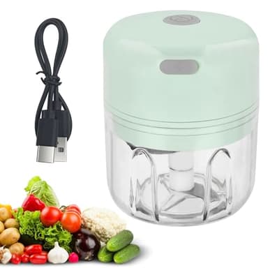 Baxcdyswe Tritatutto da Cucina Elettrico 250ml, Mini Frullatore Elettrico, USB Multi-Tritatutto Ricaricabile, 3 Lame in Acciaio Inox, Portatile Frullatore Piccolo per Carne, Frutta, Aglio (Verde)
