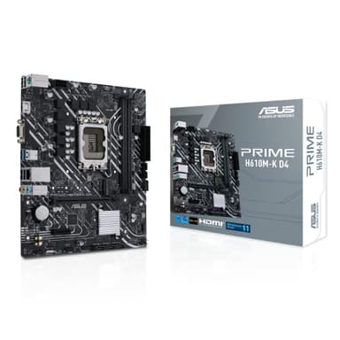 ASUS PRIME H610M-K D4 Scheda Madre MATX, Intel H610, LGA1700, DDR4, PCI 4.0, Realtek 1Gb Ethernet, Realtek 7.1 Surround, 1xM.2, 4xSATA 6GB/s, USB 3.2 Gen 1, Armoury Crate, Nero