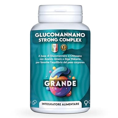 GRANDE 6_GLUCOMANNANO STRONG COMPLEX: Formula Sinergicamente Avanzata con Glucomannano, Chitosano, Arancio Amaro, Alga Wakame, Carciofo e Cromo. Made In Italy - 210 Capsule