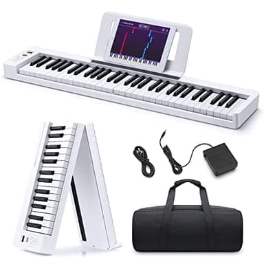 Donner DP-06 Pianoforte Pieghevole, Pianoforte Digitale per Principianti con Tastiera Semi-Pesata Full Size a 61 Tasti, Pianoforte Elettrico Portatile Bluetooth con Borsa per Pianoforte