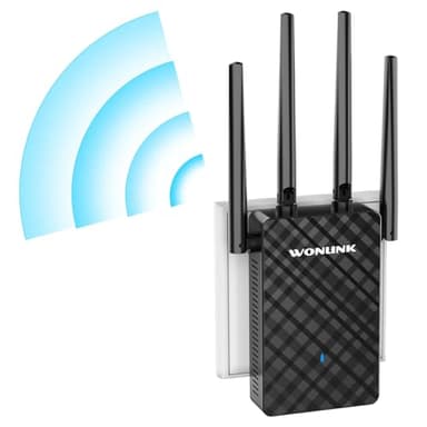 WONLINK Ripetitore WiFi Potente per Casa, AC1200 WiFi Extender 5GHz & 2,4GHz Dual Band 1200Mbps Amplificatore Wi-Fi Supporta Modalità Ripetitore/Router/AP, con Porta Ethernet, 4 Antenne, WPS(Nero)