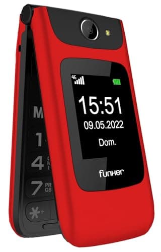 Funker C200 Comfort 4G - Telefono cellulare 4G Volte di coperchio per anziani, pulsanti e tasti grandi, facile da usare, pulsante SOS, USB-C, 3 memorie dirette, batteria 1000 mAh (rosso)