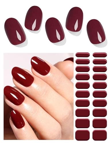 Wahrshei Unghie Gel Adesive UV | Burgundy Smalto Adesivo Gel UV | 20 PCS Pellicola per Unghie Autoadesiva | Adesivi per unghie in gel, Impacchi di Smalto Gel per Unghie