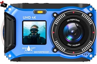 Yixinxin 4K 64MP 33FT UHD fotocamera subacquea per snorkeling con scheda da 32 GB Dual Screen Compatta impermeabile antipolvere galleggiante fotocamera digitale autofocus impermeabile 1500 mAh