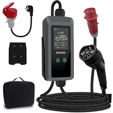 Wallbox mobile 11 kW [Trifase, 7 m, potenza di ricarica regolabile] CEE 8–16A a connettore Type 2, caricatore EV con potenza flessibile per auto elettriche come Tesla Model 3/Y, VW ID.3/4/5