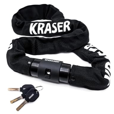 KRASER KR620 Lucchetto Bici Antifurto, Maglie in Acciaio ø8mm, 120cm, Serratura Sicurezza 360º, Coperchio, Fodera Tessile, Catena Bici Leggera Blocco Antifurto Motocicletta, Blocca Moto, Scooter, Bici