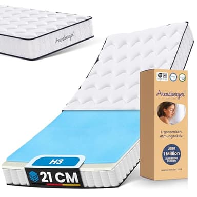 Arensberger Lena, materasso a molle con memory foam, 160 x 200 cm, altezza 21 cm, durezza H3/H4, materasso a molle insacchettate, materasso arrotolabile, ergonomico