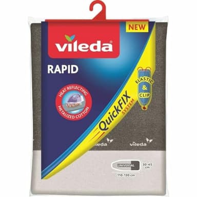 Vileda Rapid Copriasse Da Stiro Universale, In Cotone E Alluminio, Termoriflettente, Con Fermacorda, Grigio, 110-130 x 30-45 Cm