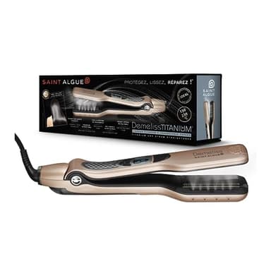 DEMELISS - Saint Algue Piastra per capelli a vapore in titanio - Maxi-serbatoio integrato 40ml - Pettine laterale rimovibile - Lisciatura estrema e protezione dei capelli - Oro/Champagne