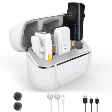 Microfono Lavalier Wireless Professionale, Microfono Bluetooth con Custodia di Ricarica, Trasmettitore, Cancellazione del Rumore, Mini Microfono per iPhone Androide PC YouTube Live TikTok Vlog Video
