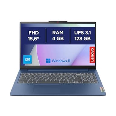 Lenovo IdeaPad Slim 3 Notebook 15,6” FHD (1920x1080), Intel N100, RAM 4GB, 128GB Memoria UFS, Grafica Integrata, WiFi 6, Windows 11 Home, Tastiera Italiana - Abyss Blue