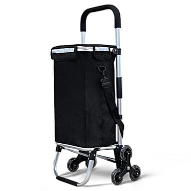 VOUNOT® Carrello Spesa Pieghevole in Alluminio, Carrello Portaspesa 6 Ruote con Borsa Termico, 58 L, Nero