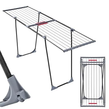 KADAX Stendibiancheria Estensibile in Acciaio, Stendino Allungabile e Pieghevole da Pavimento con Piedi Antiscivolo per Utilizzo Interno ed Esterno (Nero)