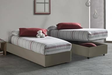 Talamo Italia - Letto singolo Ambra, Letto contenitore con rivestimento in ecopelle, 100% Made in Italy, Apertura frontale, adatto per materasso Cm 80x190, Tortora