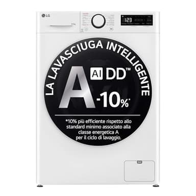 LG D2R5S09TSWW Lavasciuga slim 9/5kg AI DD, Classe E, 1200 giri, TurboWash 360, Vapore