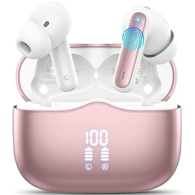 Cuffie Bluetooth, 2025 Auricolari Bluetooth 5.4 In Ear HiFi Stereo, 40 Ore Cuffie Wireless con 4 Mics ENC Cancellazione Rumore, LED USB-C, IP7 Impermeabili Cuffiette Senza Fili per iOS Android, Rosa