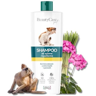 Beauty Case Pet Shampoo Cani Repellente 250ml - 1x Shampoo Antiparassitario e Antipulci Cani - Ingredienti Naturali, No Parabeni, pH Neutro - Citronella & Geranio