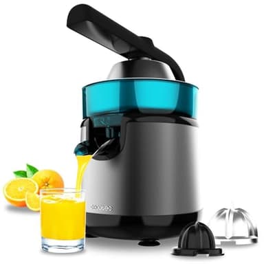 Cecotec Spremiagrumi Elettrico a Braccio Essentialvita Hyden 120 Hybrid. 120W, 2 Coni in Plastica Staccabili di Diverse Dimensioni, Manico e Coperchio in Plastica, 250ml, Il colore può variare